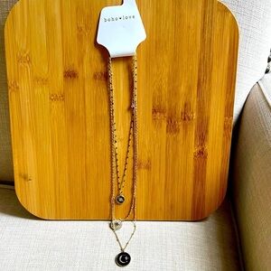 NWT, Boho Love Adjustable Gold Black Necklace
